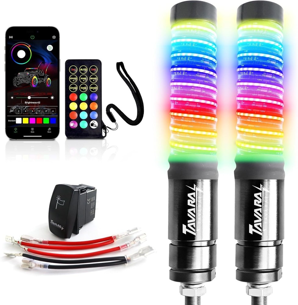 2x 1~4FT Thick LED Whip Spiral Chasing RGB Fat Whip Light For Can Am Polaris RZR