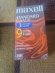 2 Ct Lot Maxell Standard Grade T-180 9 Hours Blank VHS Tape – New Sealed Plus 1
