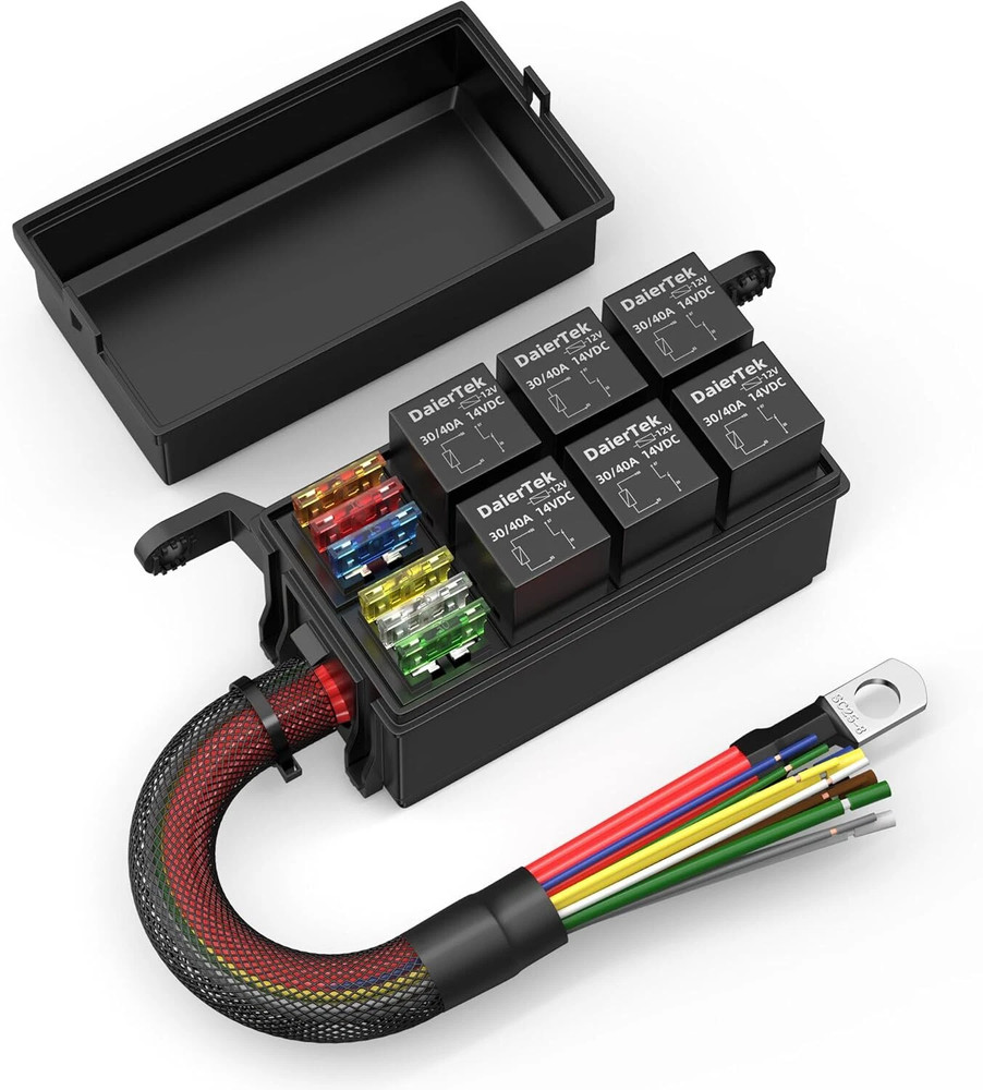 12V Fuse Relay Box 6 Relays and 6 Way ATC/ATO Fuses for Auto Car Marine Boat