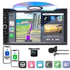 Car Stereo Bluetooth Carplay GPS Radio Double 2 Din 7″ CD DVD Player with Camera