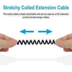 5Ft 5.5mm x 2.1mm Male to Female Right Angle DC Power Coiled Cable Cord 1pcs