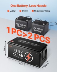 VEVOR 24V 200Ah LiFePO4 Lithium Battery Rechargeable Battery 100A BMS 4000 Cycle