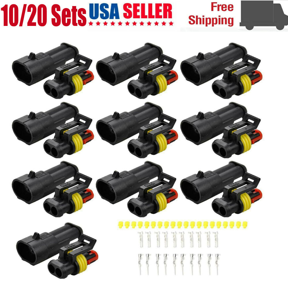 20X Car Waterproof Electrical Wire Cable Connector Male Female 2Pin Way Plug Kit