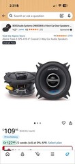 Alpine SPG-10C2 4” Inch Speakers With Porsche 996 986 911 Dash Adapter Front New