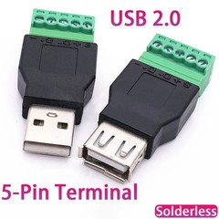 USB 2.0 Type A Male Female to 5Pin Screw Connector Jack Shield Terminal Plug