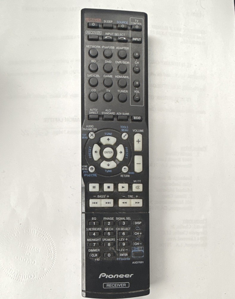 Pioneer AXD7691 Wireless Receiver Remote Control Black More Than 10 m Range