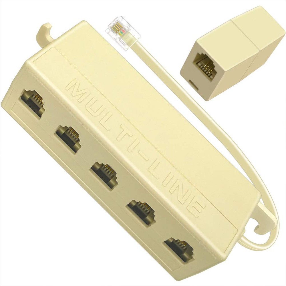 1+1 Pack Phone Jack Splitter 5 Way RJ11 6P4C Male to 5 Females Pigtail