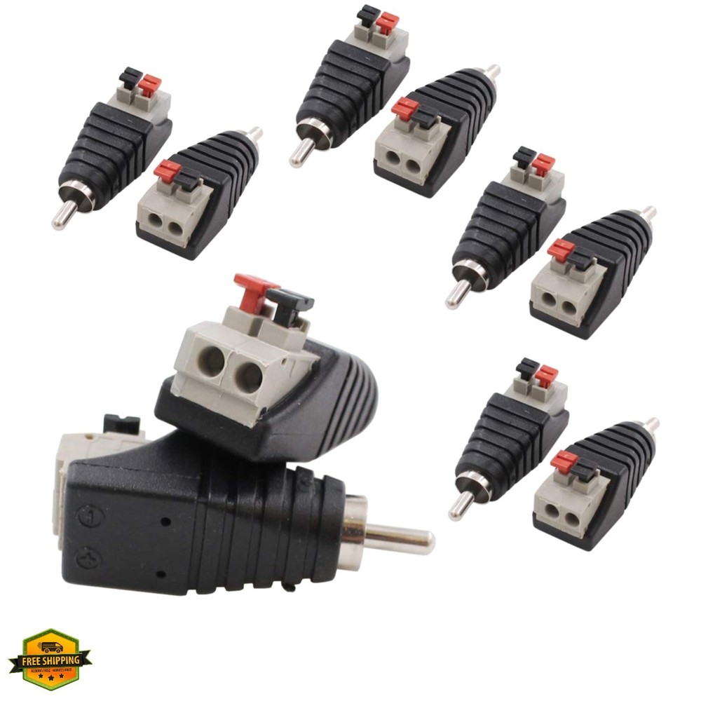 10-Pack Speaker Wire Cable to Audio Male RCA Connector Adapter Plug Jack