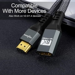 8K HDMI Extension Cable 2-Pack, Male to Female, Nylon Braided, 48Gbps, 5FT, 4K@1