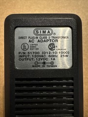 SIMA Model D12-10-1000 IN 120V 60Hz 25W 12VAC Plug In Class 2 Transformer 12VDC