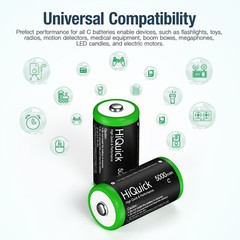 HiQuick C/ D Cell Rechargeable Batteries Pack 1.2V NiMH / Battery Charger LOT