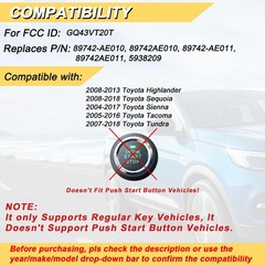 Key Fob Replacement for 2008-2013 Toyota Highlander/ 08-18 Sequoia/ 04-17 Sie…