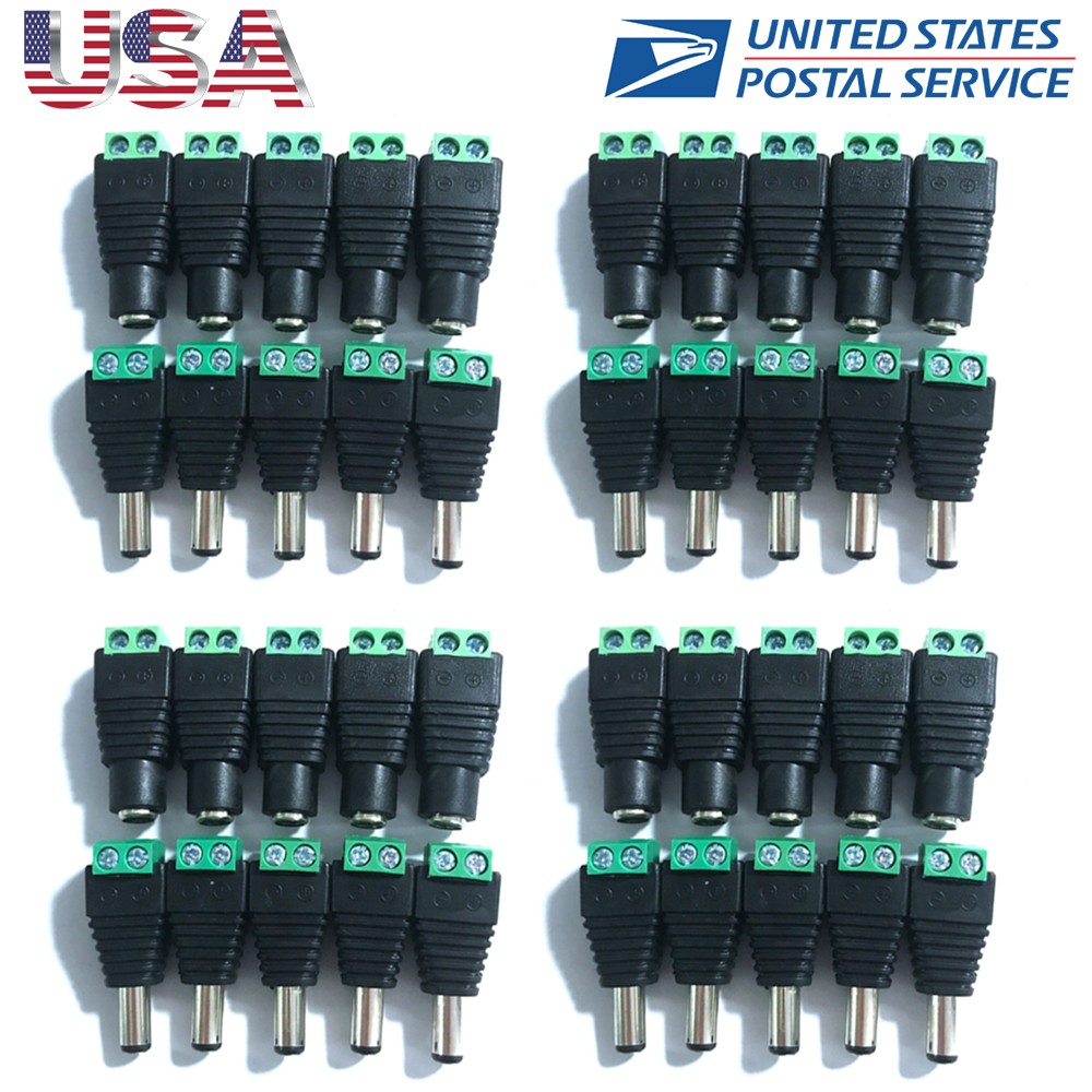 20PAIRS 12V Male+Female 2.1×5.5MM DC Power Jack Plug Adapter Connector for CCTV