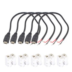 5pcs 1Ft Micro USB Male Plug Cable 2 wires Power Pigtail Cable DC Cord DIY US