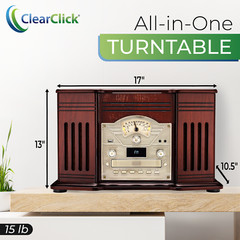 ClearClick All-in-One Turntable w/ Record Player CD Cassette Radio CD Aux USB BT