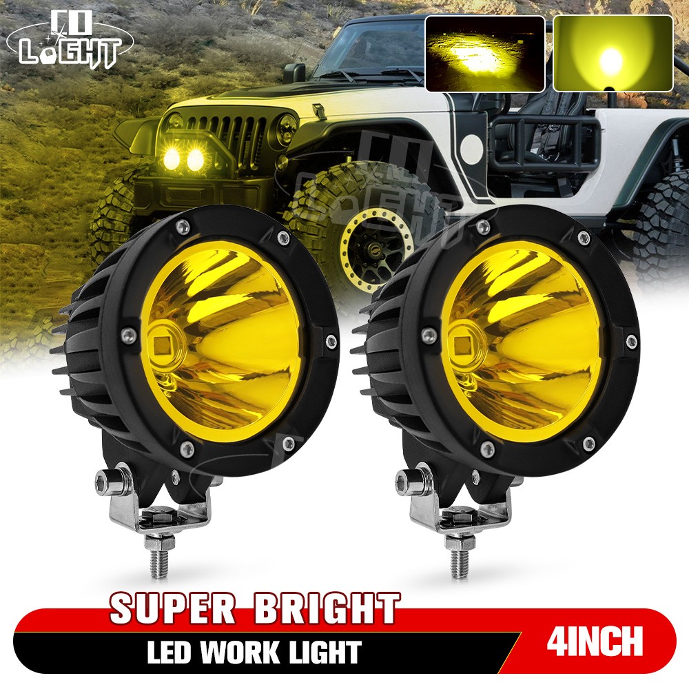 AUXBEAM 4″ Amber LED Work Light Bar Spot Pods Offroad Truck ATV Driving Fog Lamp