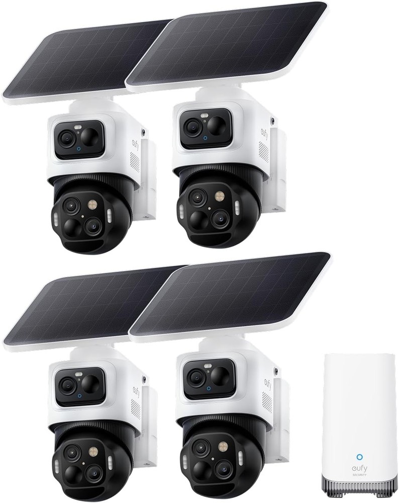 eufy eufyCam S4 4K Solar Camera Wireless Outdoor Triple Lens Bullet-PTZ 4-Cams