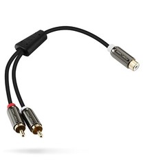 FosPower 8″ 2RCA Male to 1RCA Female Stereo Audio Gold Adapter Cable Cord Plug