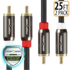FosPower 2x 25FT Dual Layer 2 RCA to RCA L/R Male Stereo Audio Cable Cord Plug