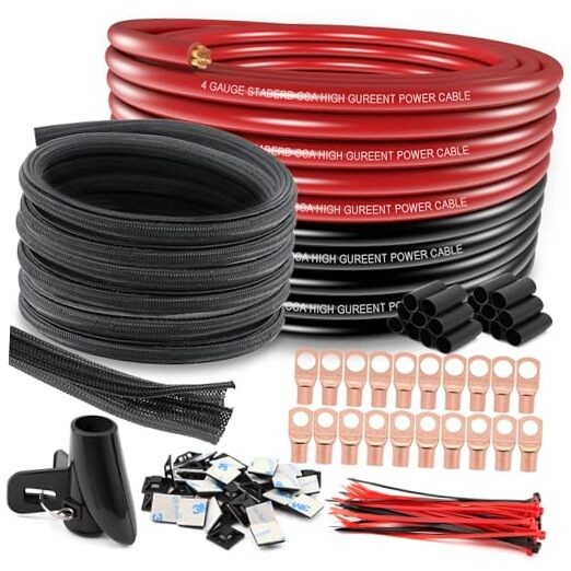 4 Gauge Amp Wire 50FT Battery Cable Calibre 4 Awg 50FT Wire+50FT Cable Sleeve