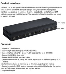 8 Port 1 In 8 Out 1×8 HDMI Splitter Audio Video 1080P Hub For HD HDTV 4K 3D DVD