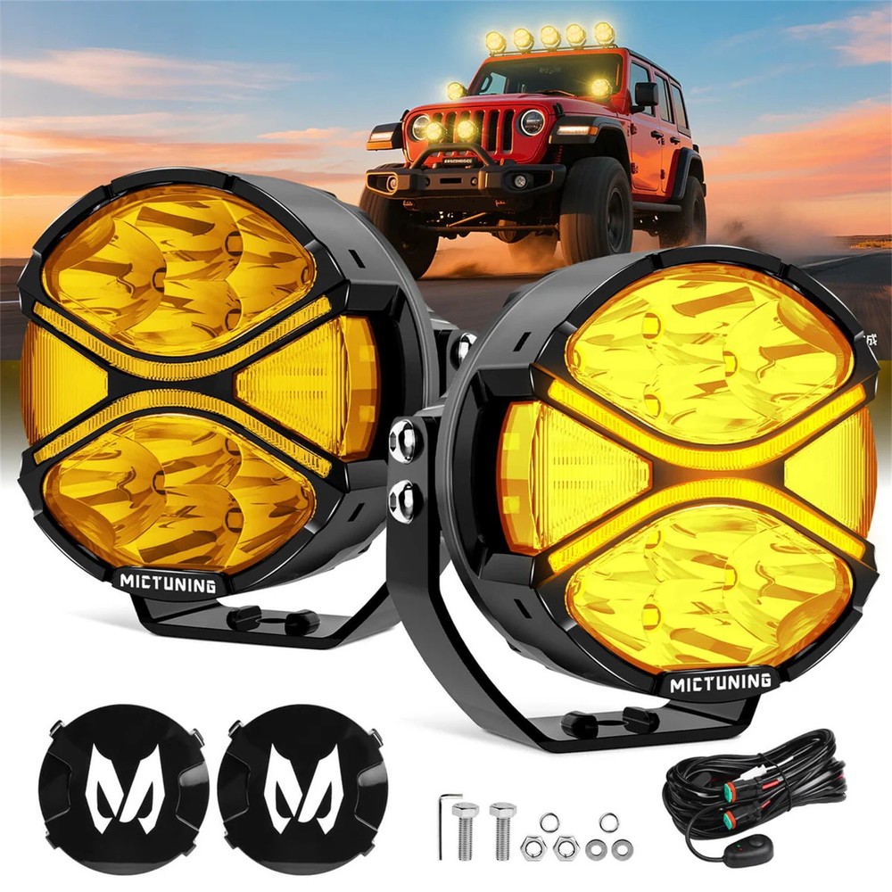 1Pair 4″ LED Round Light Pods Amber DRL Turn Signal Driving Lights w/Lamp Covers