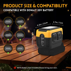 240W Pure Sine Wave Inverter for Dewalt 20V Battery Portable AC Outlet LED Light