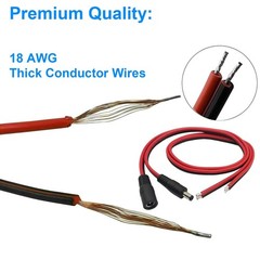 (Real 18AWG) 1 Pairs 12V 5A DC Power Pigtail Barrel Plug Connector Cable, 2.1Mm
