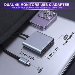 USB C to Dual HDMI Adapter 4K@60Hz, Type C to HDMI Splitter for Dua… Fast Ship
