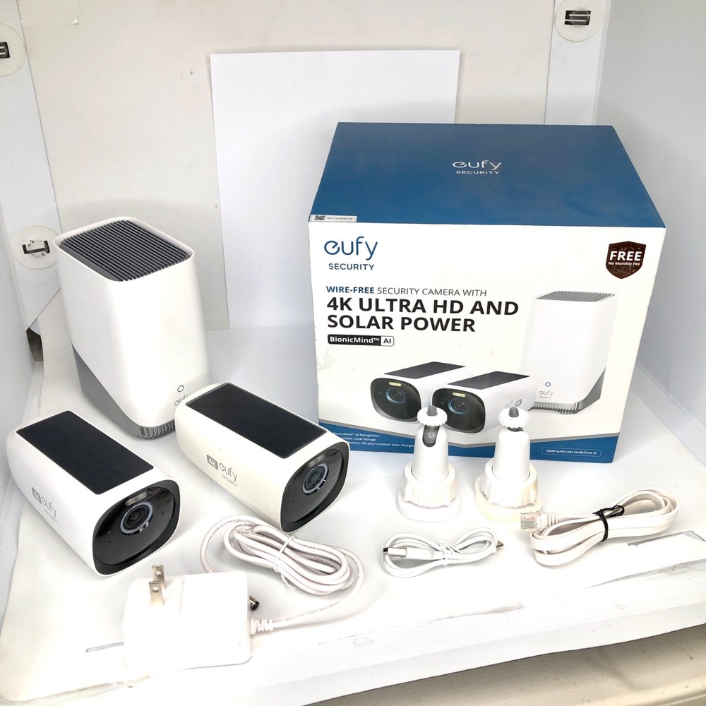 EufyCam 3, 2-Outdoor Wireless 4K Solar Powered Security Cameras w/ HomeBase 3