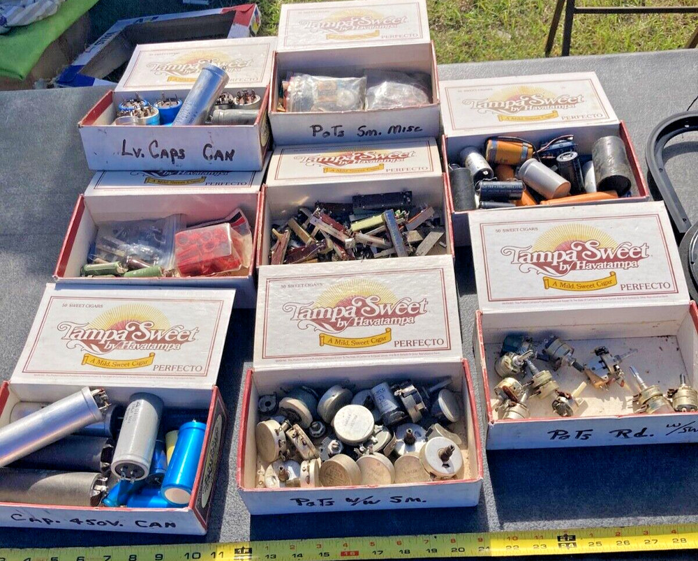 Vintage Electrical Parts Lot Capacitor Resistor Switch 8 Tampa Sweet Boxes Lot