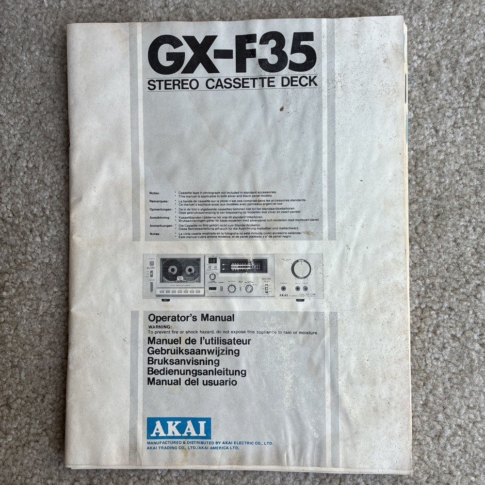 AKAI GX-F35 Stereo Cassette Deck Operator’s Manual Several Language OEM Japan