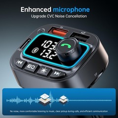 Bluetooth 5.3 Car Adapter FM Transmitter, 42W (PD30W & 12W) USB Small, Black