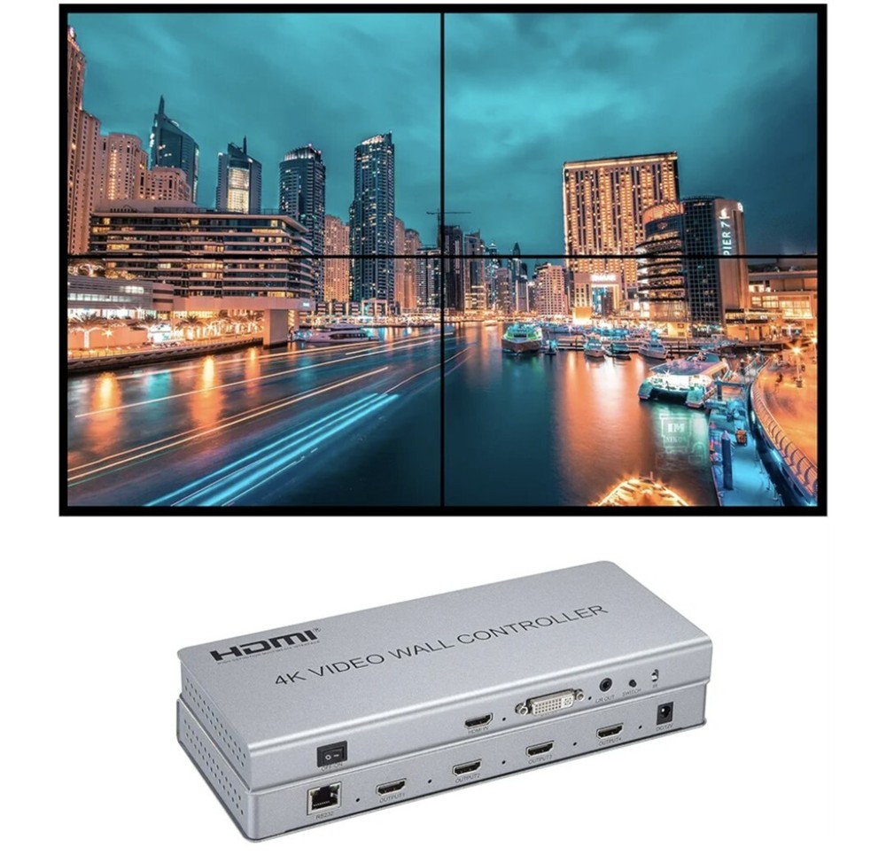 2x24K HDMI Video Wall Controller Processor 2×2 1×4 1×3 1×2 DVI HDMI 4 Screens