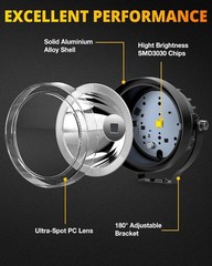 4 Inch Round LED Pod Lights, 60W 6000LM LED Spot Off Road/Driving/Fog Lights for