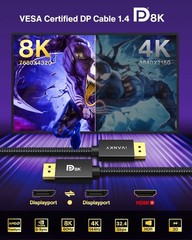 8K Displayport Cable 1.4, VESA Certified DP Cable 6.6Ft Hbr3 Support 32.4Gbps