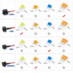 8 Pack 12V Car Add-a-Circuit Fuse Tap Standard Mini Micro2 and Low Profile Taps