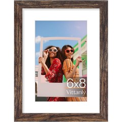 Vittanly 6×8 Picture Frame, Display Pictures 4×6 with Mat 6×8, Rustic Brown