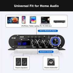 Bluetooth 5.0 Stereo Audio Receiver Amplifier 2.1 Channel Hi-Fi Amp &USB/RCA/AUX