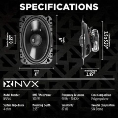 NVX NSP46 300W Peak (100W RMS) 4×6″ N-Series 2-Way Coaxial Speakers