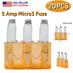20PCS 5A Micro3 Blade Fuse 3-Pin Prong 32V for Automotive Truck Boat Marine US