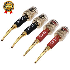 CESS-220 Pin Banana Plug to 4Mm Female Banana Jack/Speaker Wire, 4 Pack (Braided