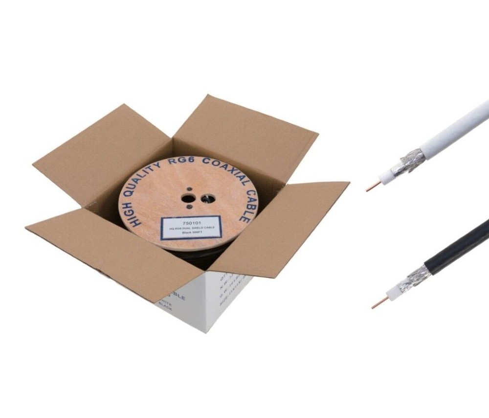 RG6 Coaxial Cable 500FT/1000FT 18AWG Dual Shield Outdoor 3GHz Satellite TV LOT