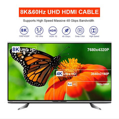 8K HDMI 2.1 Braided Cable 48Gbps 4K@120Hz HDR eARC VRR Gold Plated Gaming HDTV