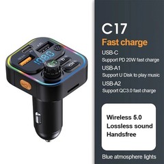 Bluetooth 5.0 Car Wireless FM Transmitter Adapter USB PD Charger AUX Hands LOT