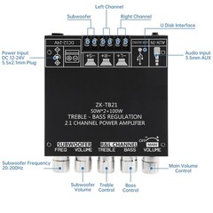 ZK-TB21 Bluetooth Amplifier Board,50W+50W+100W 2.1 Channel Subwoofer Amp Boar…