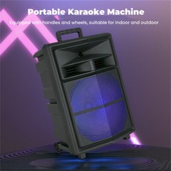 15″ Portable Party Wireless Speaker 10000W Super Bass / Lights USB TF AUX FM TWS
