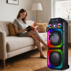 Dual 15” Woofers Powerful Bass Sound Bluetooth Speaker w/ Mic LED Party Speaker