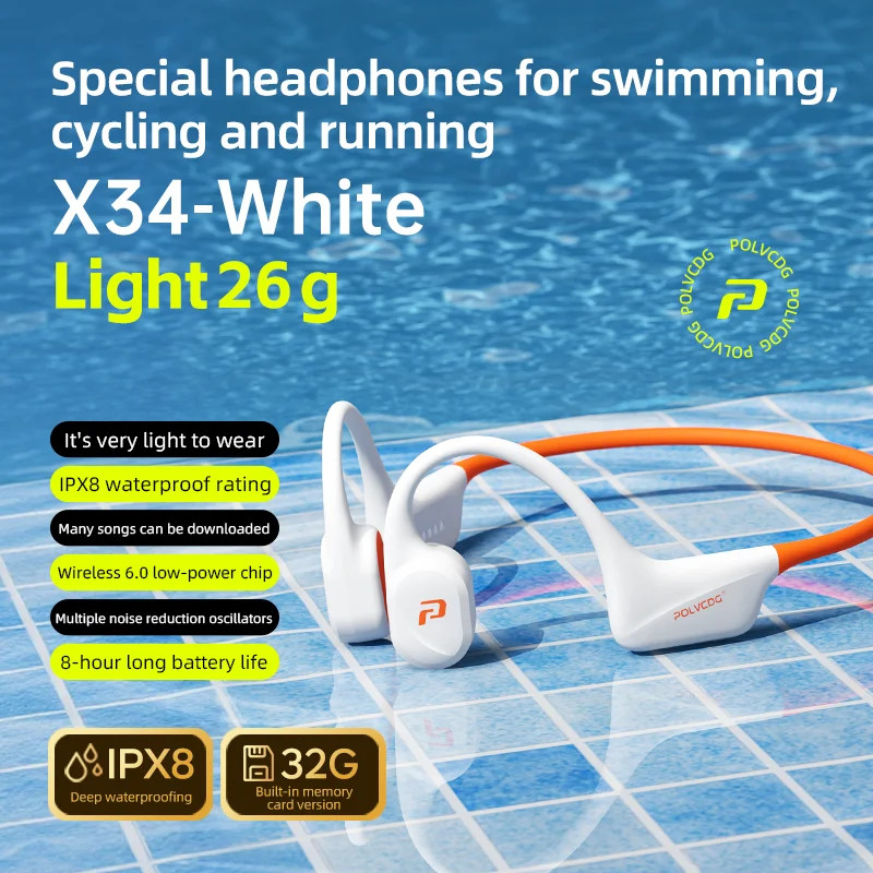 X34 Bone Conduction Swimming Earphones Silicone Head 32GB Memory IPX8 Waterproof