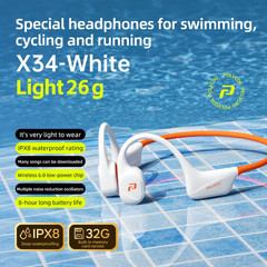 X34 Bone Conduction Swimming Earphones Silicone Head 32GB Memory IPX8 Waterproof